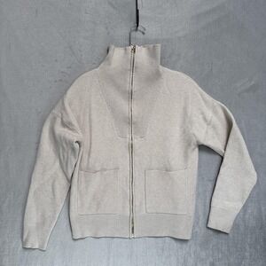 Belldini Cardigan Sweater Womens Medium Beige Full Zip Ribbed Collar Pockets